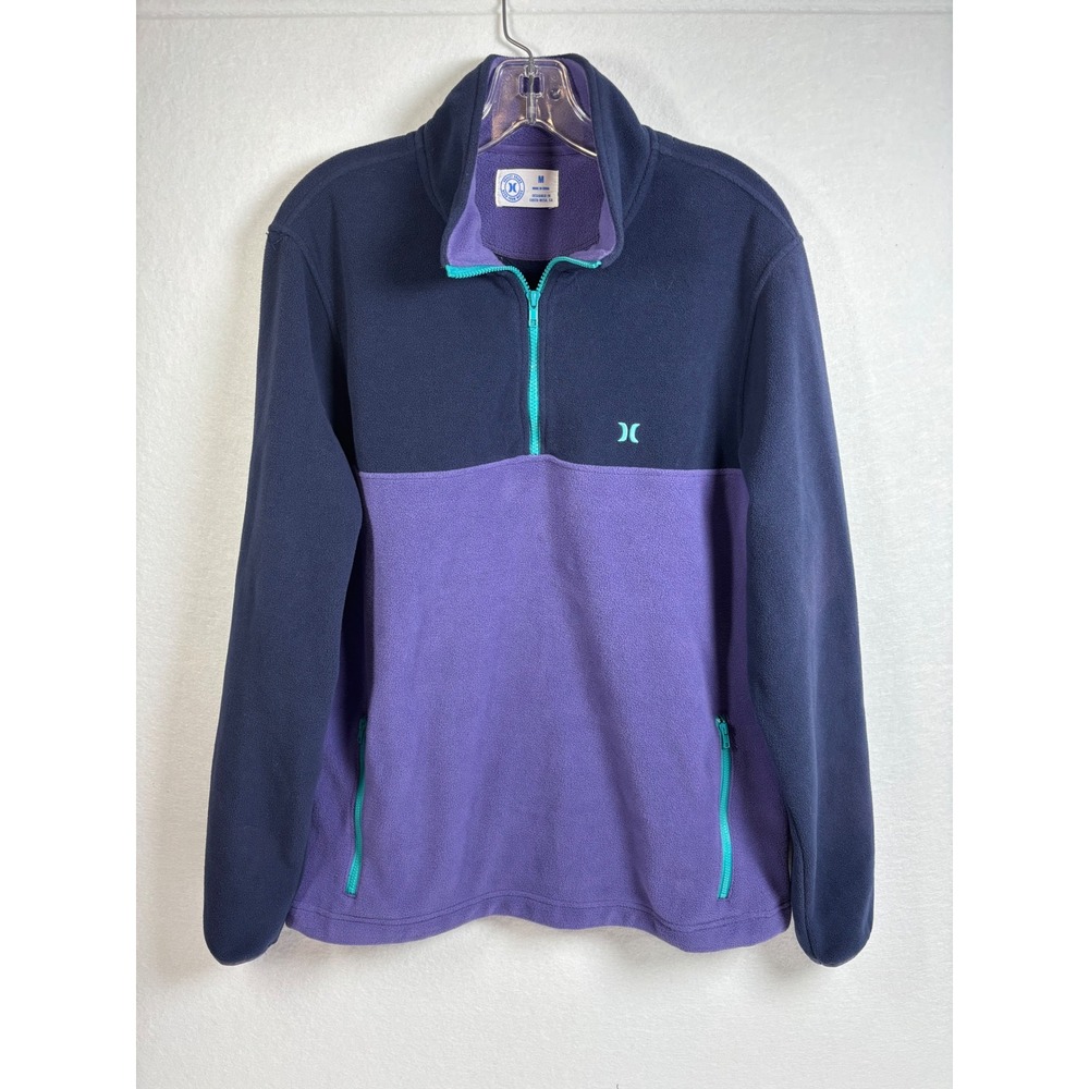 Hurley Men's M Colorblock Fleece 1/4 Zip Pullover Navy Purple Teal Pockets